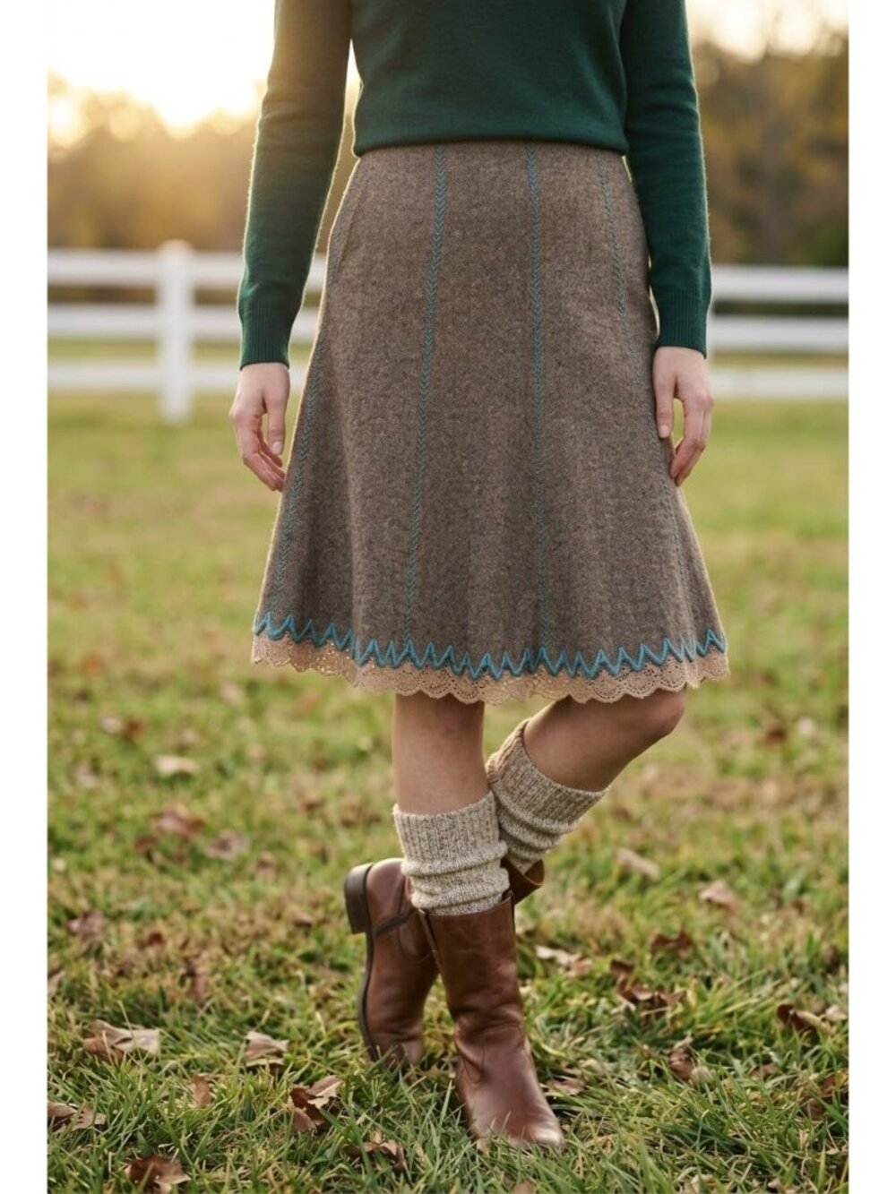 Tibi Embroidered Tweed Skirt S Wool Blend Cottage Folk Heritage Boho